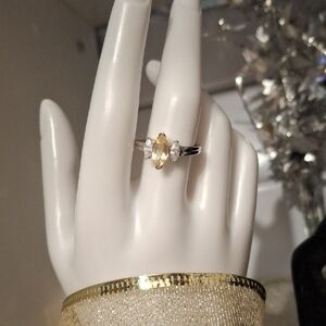 Marquis Cut Citrine and CZ Sterling Silver Women's Ring Sz 8.25